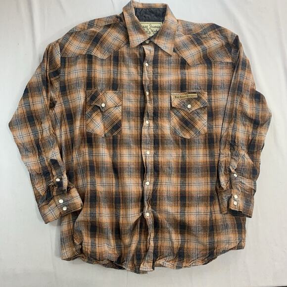 West Coast Choppers Shirt Mens XL Orange Plaid Flannel Jesse James Pearl Snap - Picture 1 of 8